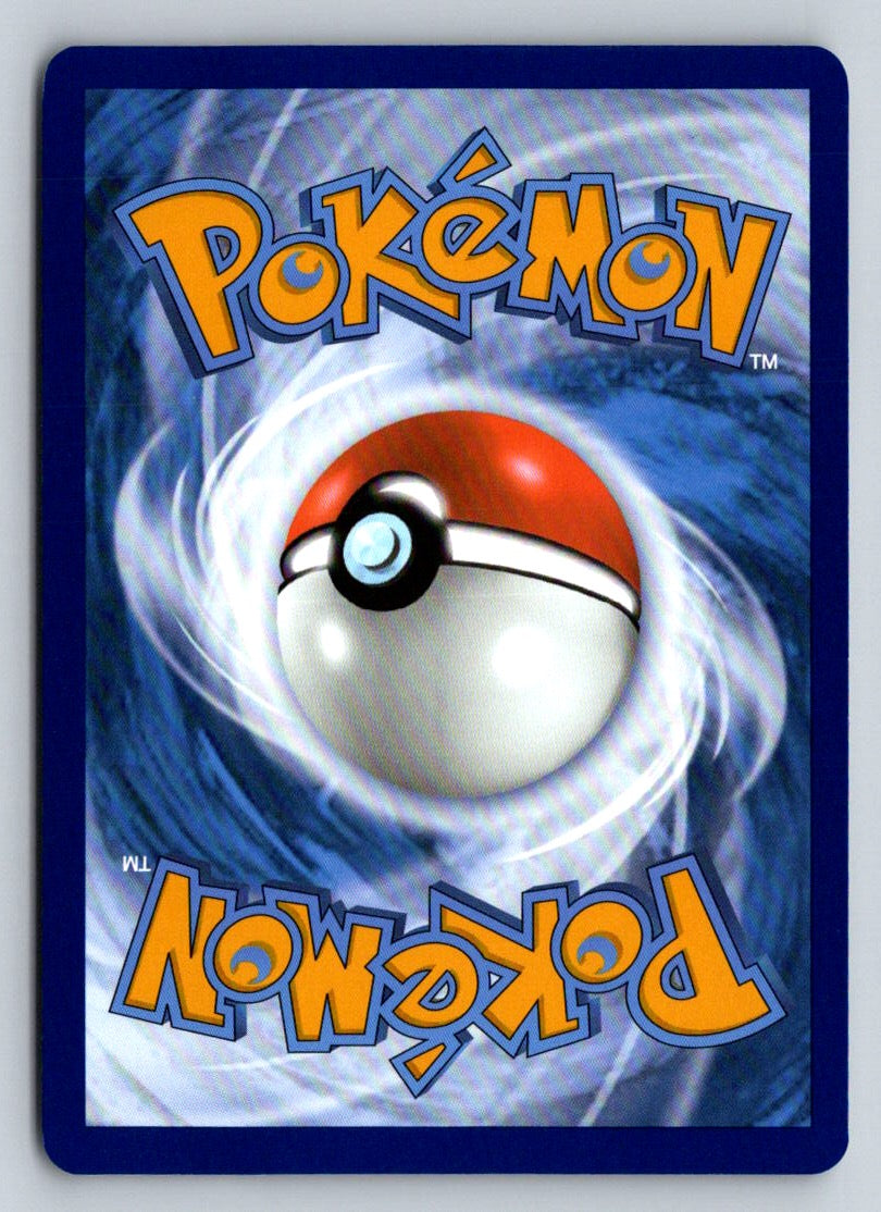 The back of a Pokémon trading card. Poké Ball design on a blue background