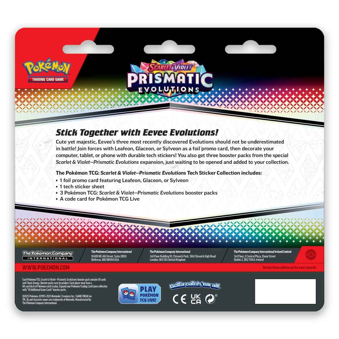 Pokemon prismatic evolutions tech sticker blister pack information