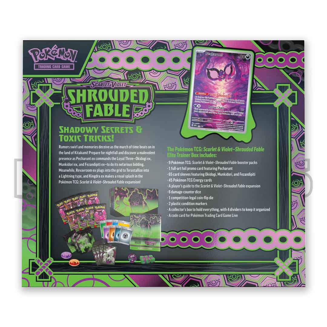 Pokemon scarlet and violet shrouded fable elite trainer box back