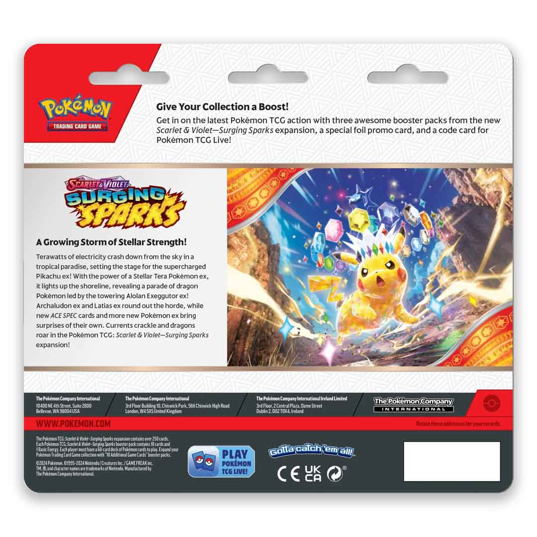 pokemon scarlet and violet surging sparks 3 pack blister  reverse